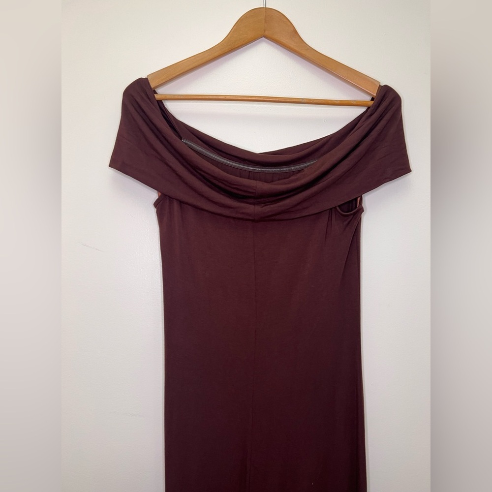 All The Ways NWT Chocolate Brown Off Shoulder Maxi spring wedding guest dress - Picture 11 of 14